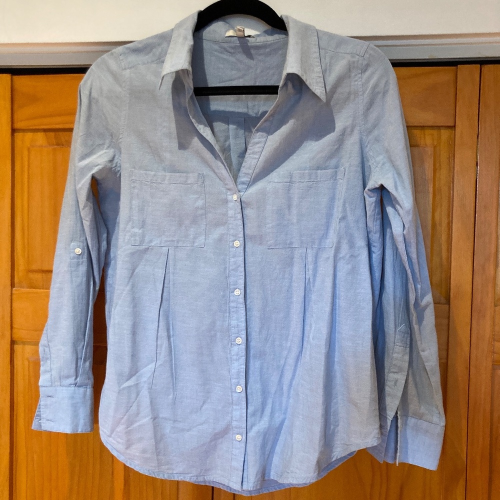Joie Chambray Blue Long Sleeve Button Down 100% Cotton Size Small Made in India